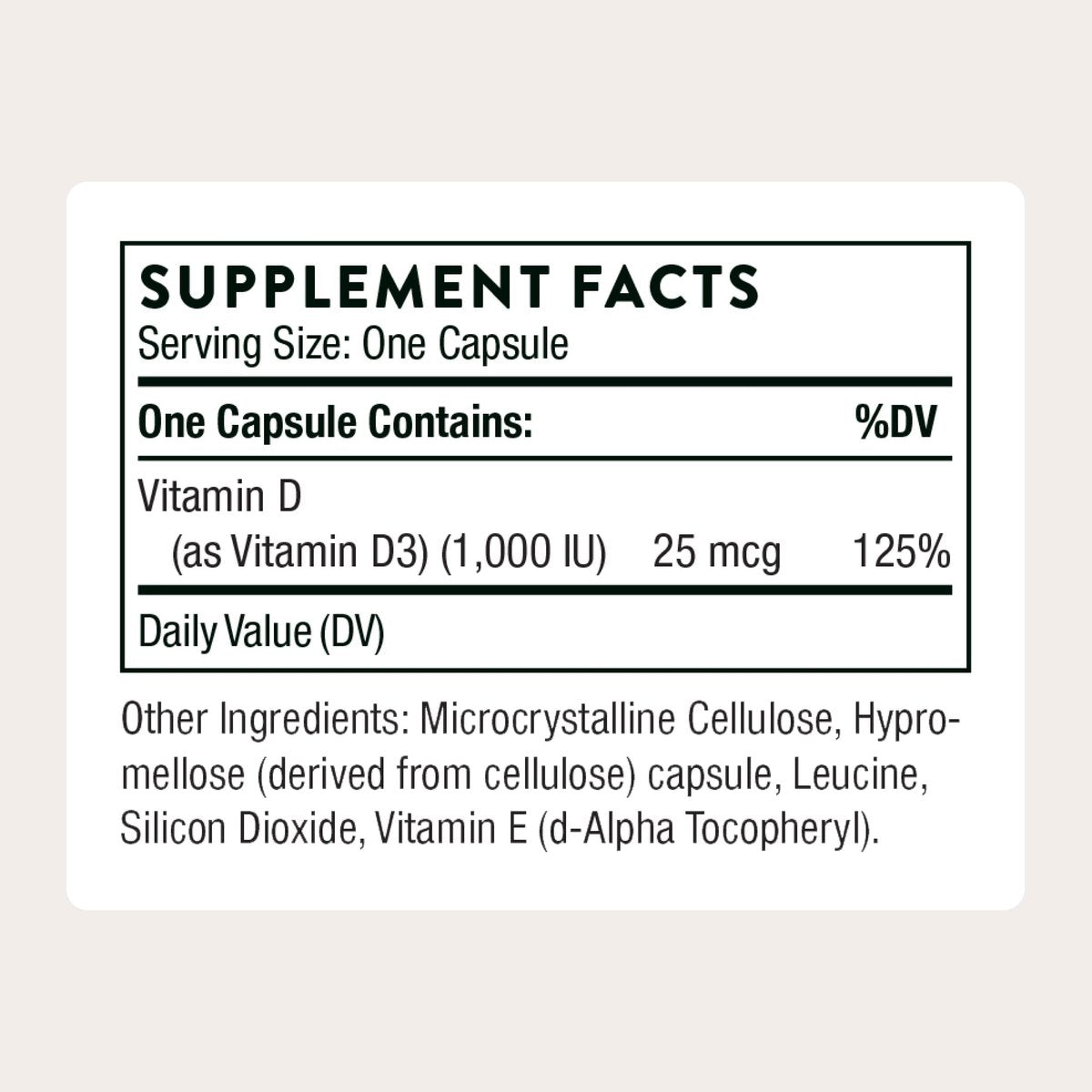 THORNE Vitamin D3 Supplement – 1.000 IE – Unterstützt Knochen, Zähne, Muskeln, Herz-Kreislauf- und Immunfunktion – 90 Kapseln