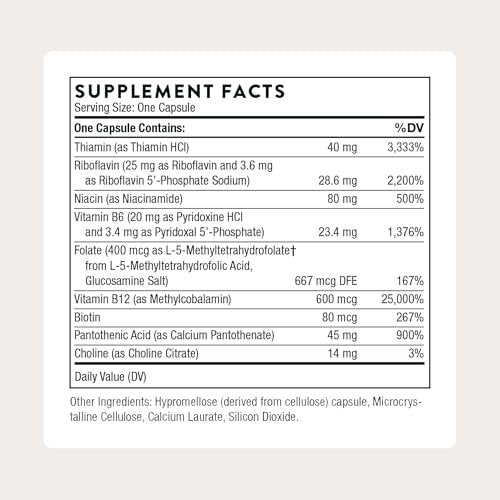 THORNE B-Komplex #12 – Vitamin B Komplex mit Cholin – Unterstützt die zelluläre Energieproduktion & ein gesundes Nervensystem – Drittanbieter-zertifiziert – Gluten-, Milchprodukt- & Sojafrei – 60 Kapseln