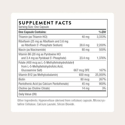 THORNE B-Komplex #12 – Vitamin B Komplex mit Cholin – Unterstützt die zelluläre Energieproduktion & ein gesundes Nervensystem – Drittanbieter-zertifiziert – Gluten-, Milchprodukt- & Sojafrei – 60 Kapseln