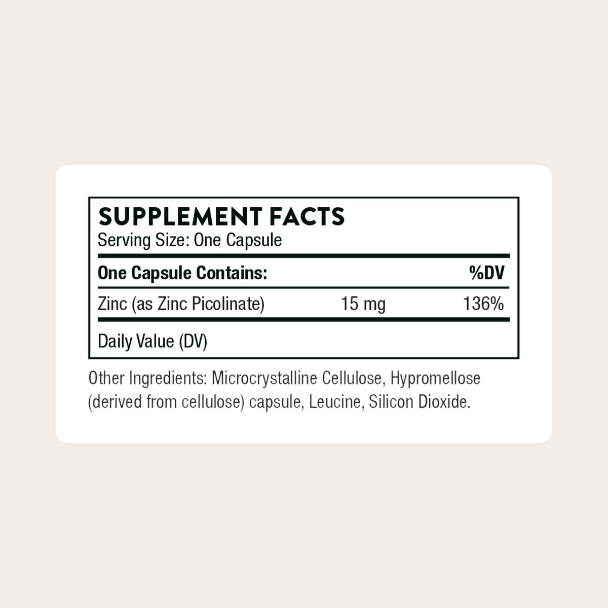 THORNE Zinkpicolinat 15 mg – Hoch absorbierbares Zinkpräparat zur Unterstützung des Immunsystems, der Augen-, Haut- und Fortpflanzungsgesundheit – Drittanbieter-zertifiziert – gluten-, milch- und sojafrei – 60 Kapseln