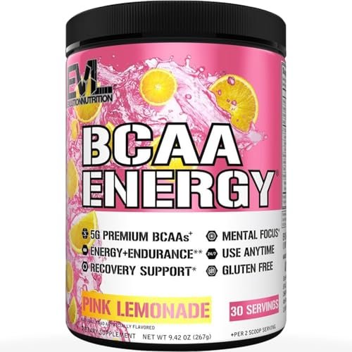 Evlution EVL BCAAs Aminosäuren Pulver – BCAA Pre Workout Pulver für Muskelregeneration, Wachstum & Ausdauer – Rehydrierendes Post-Workout Getränk mit natürlichem Koffein – Pink Lemonade, 30 Portionen