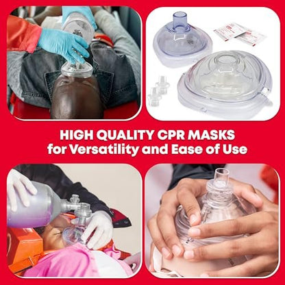 Ever Ready First Aid Erwachsenen- und Säuglings-CPR-Masken-Kombinationsset mit 2 Ventilen, Paar Vinylhandschuhen & 2 Alkoholtupfern - Rot (2er-Pack)