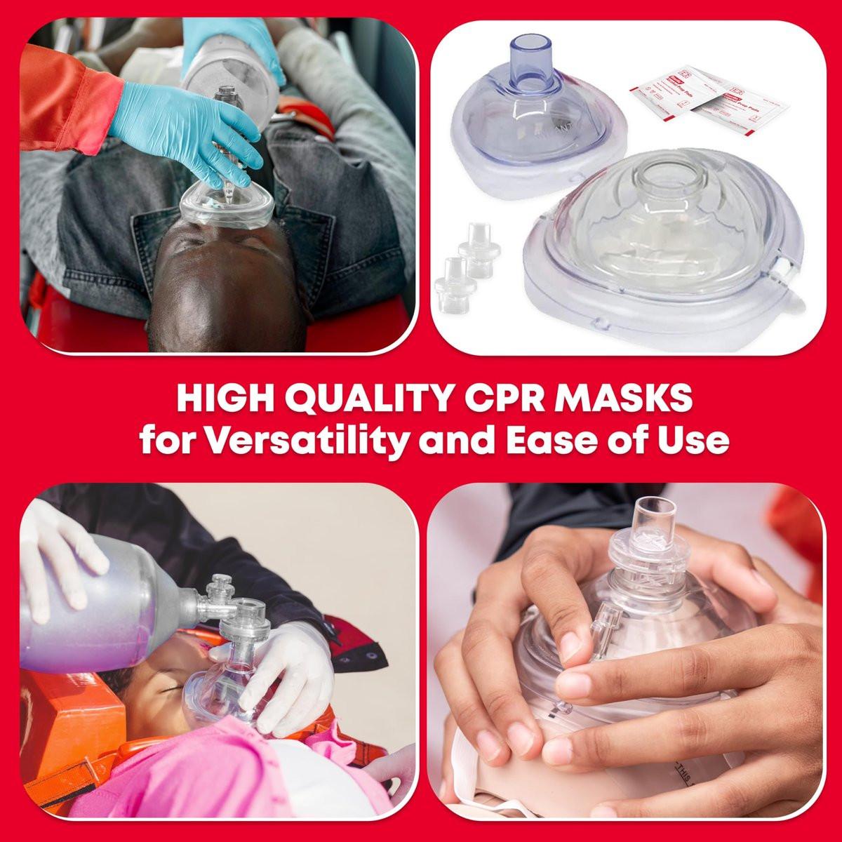 Erwachsenen- und Säuglings-CPR-Maske Kombinationsset – 2 CPR-Masken mit Einwegventilen, Paar Vinylhandschuhe, 2 Alkoholtupfer – Tragbares Notfall-CPR-Set – Rot