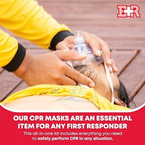 Erwachsenen- und Säuglings-CPR-Maske Kombinationsset – 2 CPR-Masken mit Einwegventilen, Paar Vinylhandschuhe, 2 Alkoholtupfer – Tragbares Notfall-CPR-Set – Rot