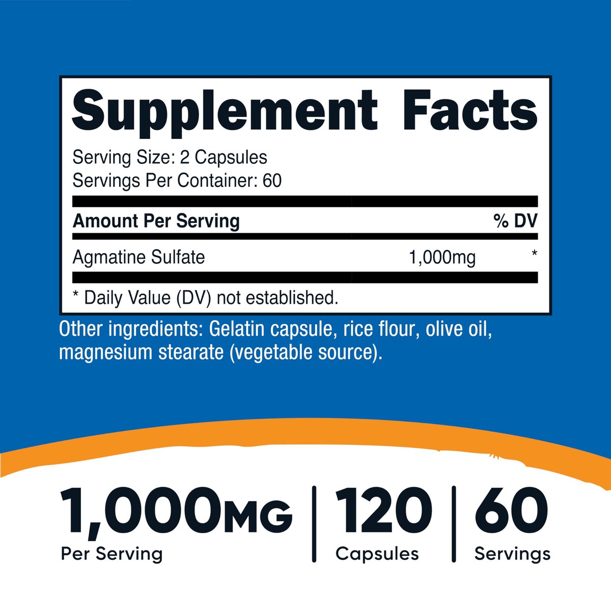 Nutricost Agmatinsulfat 1000mg, 120 Kapseln – Glutenfrei, Non-GMO, 500mg pro Kapsel
