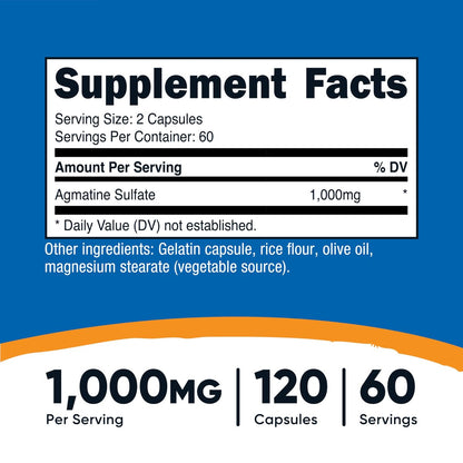 Nutricost Agmatinsulfat 1000mg, 120 Kapseln – Glutenfrei, Non-GMO, 500mg pro Kapsel