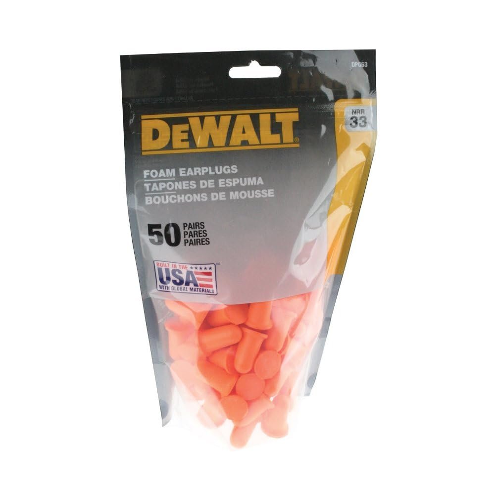 DEWALT DPG63BG50 Ohrstöpsel aus Schaumstoff, glockenförmig, orange, NRR 33 dB, unverbunden, 50 Paar im wiederverschließbaren Beutel, hergestellt in den USA, ANSI S3.19 konform