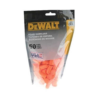 DEWALT DPG63BG50 Ohrstöpsel aus Schaumstoff, glockenförmig, orange, NRR 33 dB, unverbunden, 50 Paar im wiederverschließbaren Beutel, hergestellt in den USA, ANSI S3.19 konform