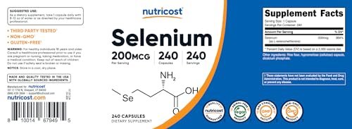 Nutricost Selen 200 mcg – 240 Kapseln, L-Selenomethionin, Nicht-GVO, Glutenfrei, Vegetarisch