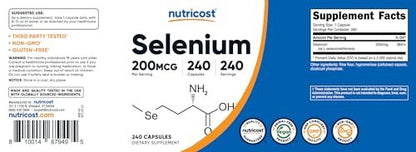 Nutricost Selen 200 mcg – 240 Kapseln, L-Selenomethionin, Nicht-GVO, Glutenfrei, Vegetarisch