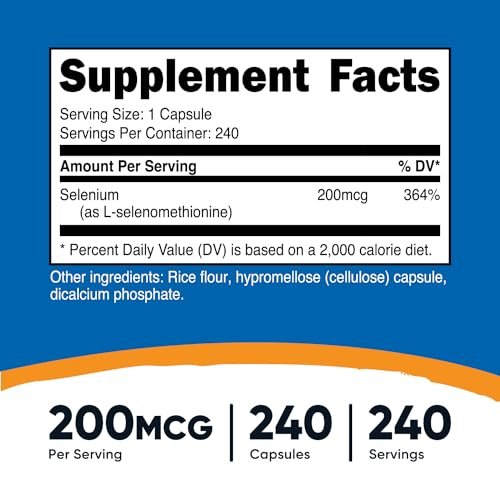 Nutricost Selen 200 mcg – 240 Kapseln, L-Selenomethionin, Nicht-GVO, Glutenfrei, Vegetarisch