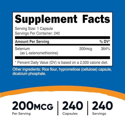 Nutricost Selen 200 mcg – 240 Kapseln, L-Selenomethionin, Nicht-GVO, Glutenfrei, Vegetarisch