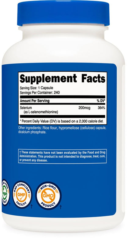 Nutricost Selen 200 mcg – 240 Kapseln, L-Selenomethionin, Nicht-GVO, Glutenfrei, Vegetarisch