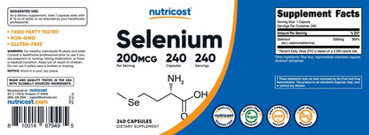 Nutricost Selen 200 mcg – 240 Kapseln, L-Selenomethionin, Nicht-GVO, Glutenfrei, Vegetarisch