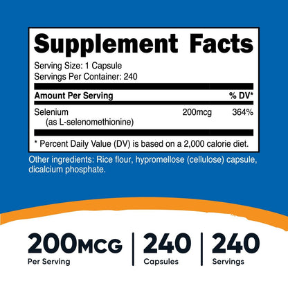 Nutricost Selen 200 mcg – 240 Kapseln, L-Selenomethionin, Nicht-GVO, Glutenfrei, Vegetarisch