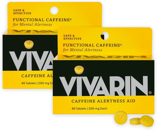 Vivarin Koffeintabletten 200 mg Koffein pro Dosis – Hilft sicher und effektiv wach zu bleiben – Ohne Zucker, Kalorien oder versteckte Inhaltsstoffe – Energieergänzung – 20 Stück, Packung mit 2