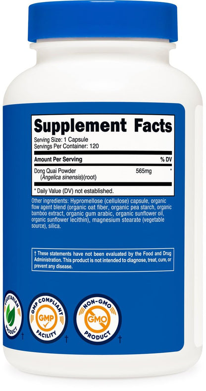 Nutricost Dong Quai 565mg, 120 Kapseln - Glutenfrei, Nicht-GMO, Vegetarische Kapseln - Angelica Sinensis