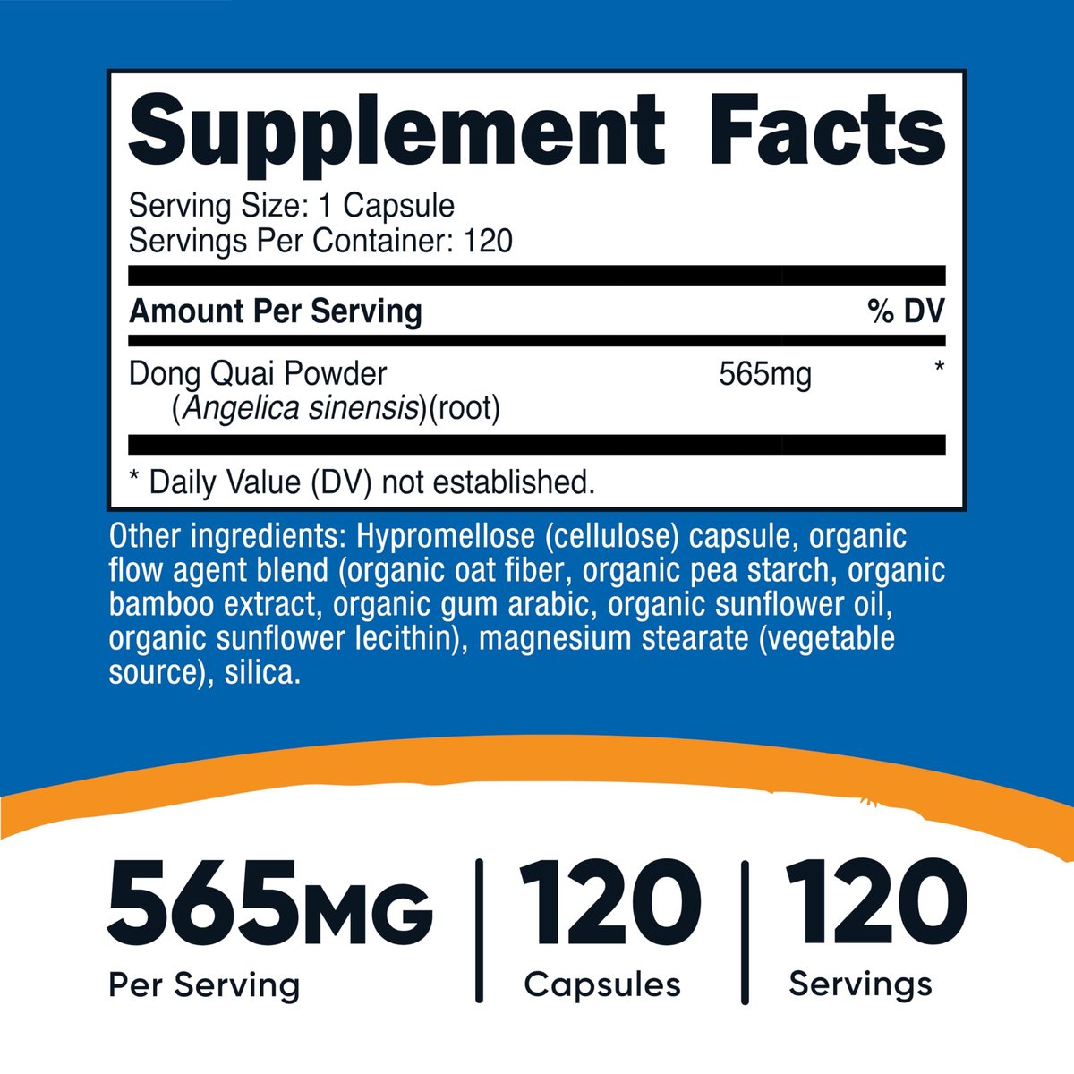 Nutricost Dong Quai 565mg, 120 Kapseln - Glutenfrei, Nicht-GMO, Vegetarische Kapseln - Angelica Sinensis