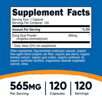 Nutricost Dong Quai 565mg, 120 Kapseln - Glutenfrei, Nicht-GMO, Vegetarische Kapseln - Angelica Sinensis