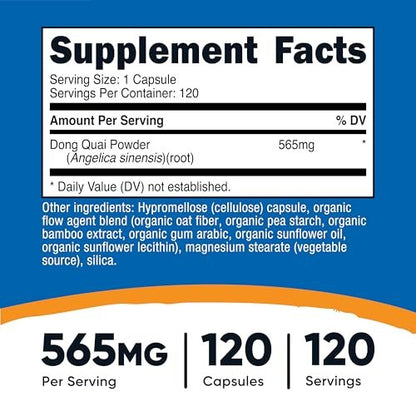 Nutricost Dong Quai 565mg, 120 Kapseln - Glutenfrei, Nicht-GMO, Vegetarische Kapseln - Angelica Sinensis