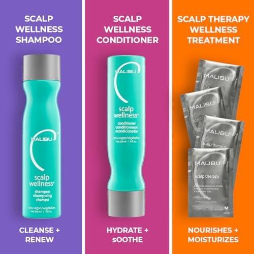 Malibu C Scalp Wellness Collection – Beruhigendes Shampoo & Conditioner Set für trockene Kopfhaut – Mit Vitamin C Antioxidant Complex – Inklusive Reisegrößen (33,8 oz)