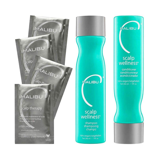 Malibu C Scalp Wellness Collection – Beruhigendes Shampoo & Conditioner Set für trockene Kopfhaut – Mit Vitamin C Antioxidant Complex – Inklusive Reisegrößen (33,8 oz)