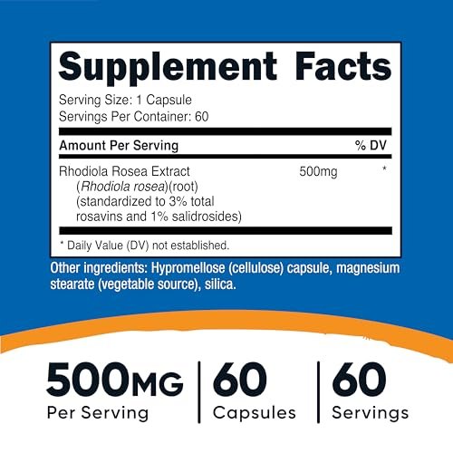 Nutricost Rhodiola Rosea 500mg – 60 vegane Kapseln, glutenfrei & nicht-GMO, pflanzliches Nahrungsergänzungsmittel