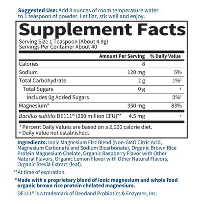Garden of Life Dr. Formulated Whole Food Magnesium Pulver mit Probiotika – Stress- und Schlafunterstützung, Nicht-GVO, Glutenfrei, Vegan, Himbeer-Zitronen-Geschmack, 40 Portionen