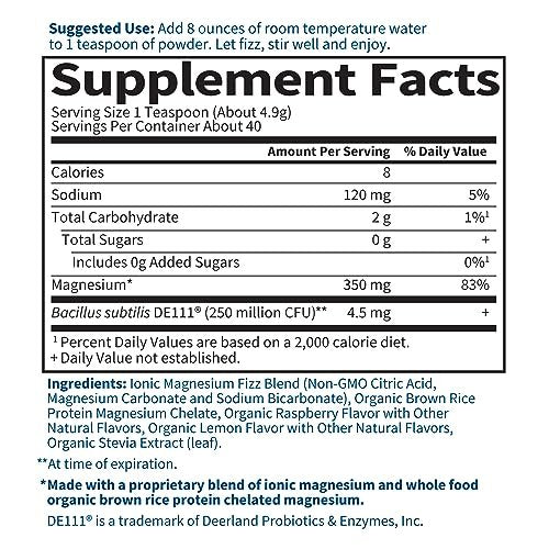 Garden of Life Dr. Formulated Whole Food Magnesium Pulver mit Probiotika – Stress- und Schlafunterstützung, Nicht-GVO, Glutenfrei, Vegan, Himbeer-Zitronen-Geschmack, 40 Portionen