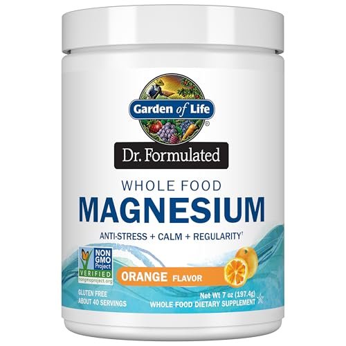Garden of Life Dr. Formuliertes Vollwert-Magnesium 197,4 g Pulver - Orange, cheliert, nicht-GVO, vegan, koscher, gluten- & zuckerfrei, mit Probiotika - Ideal gegen Stress, für Ruhe & Regelmäßigkeit