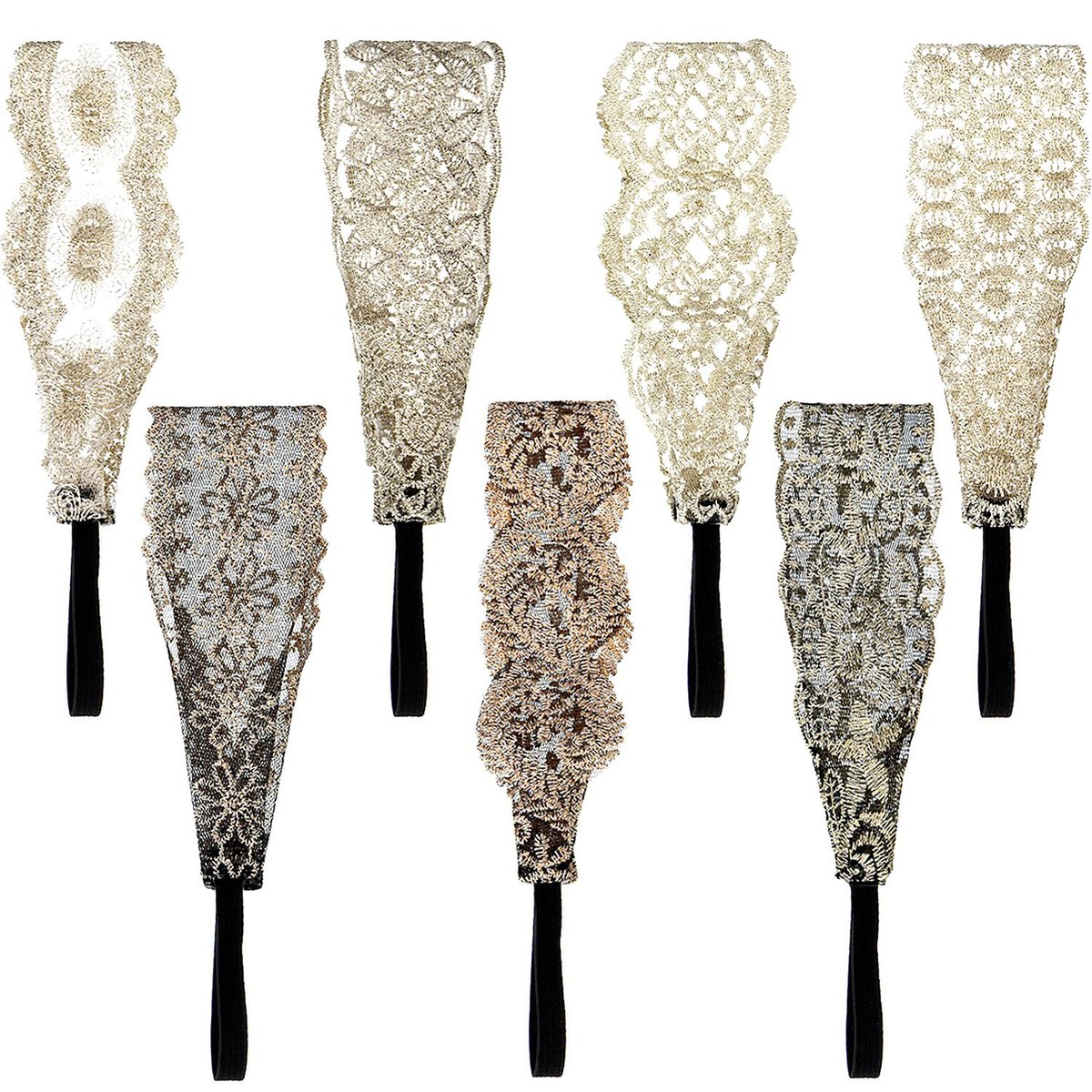 Gejoy 7-teilige Spitzen-Stirnbänder für Frauen und Mädchen – Dehnbare, elegante breite Haarbänder für jeden Anlass