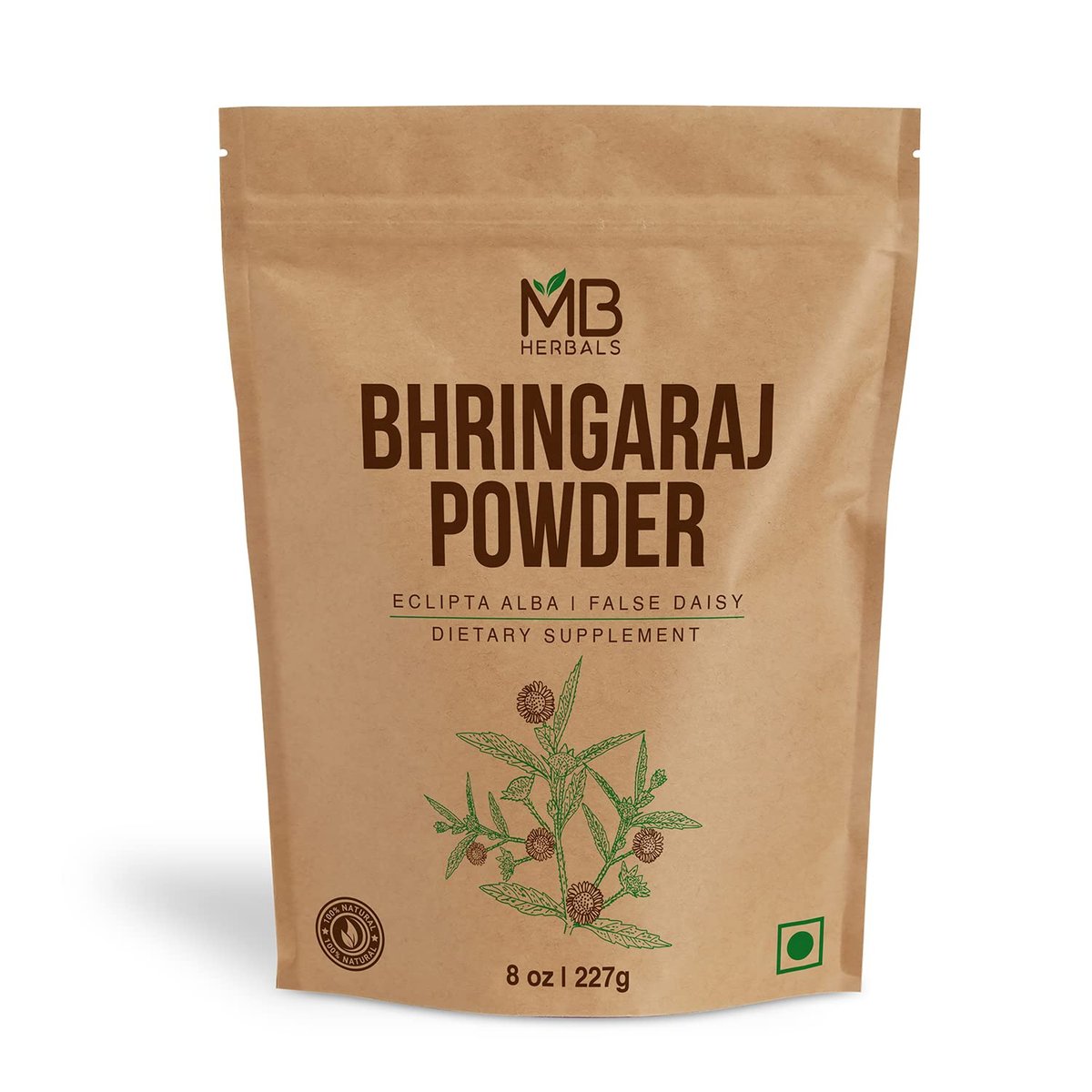 MB Herbals Reines Bhringraj-Pulver 227g | 8 Unzen | 0,5 Pfund | 100% reines Eclipta alba Pulver | Haarpflege