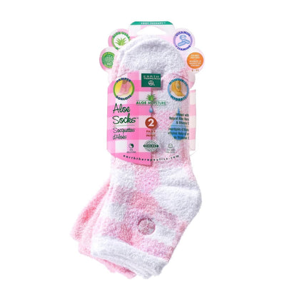 Earth Therapeutics Aloe Socken Doppelpack - Rosa Karo (2 Paar) Feuchtigkeitsspendende Pflegesocken