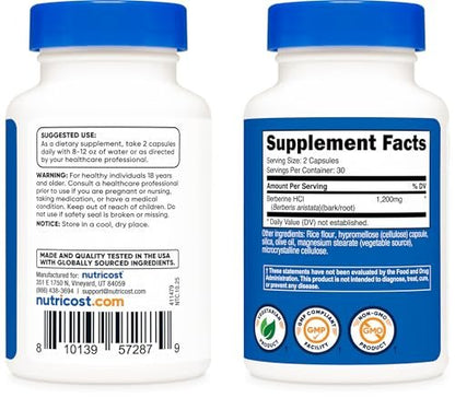 Nutricost Berberin HCl 1200 mg – 60 vegane Kapseln, glutenfrei & nicht-GMO