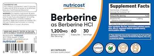 Nutricost Berberin HCl 1200 mg – 60 vegane Kapseln, glutenfrei & nicht-GMO