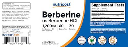 Nutricost Berberin HCl 1200 mg – 60 vegane Kapseln, glutenfrei & nicht-GMO