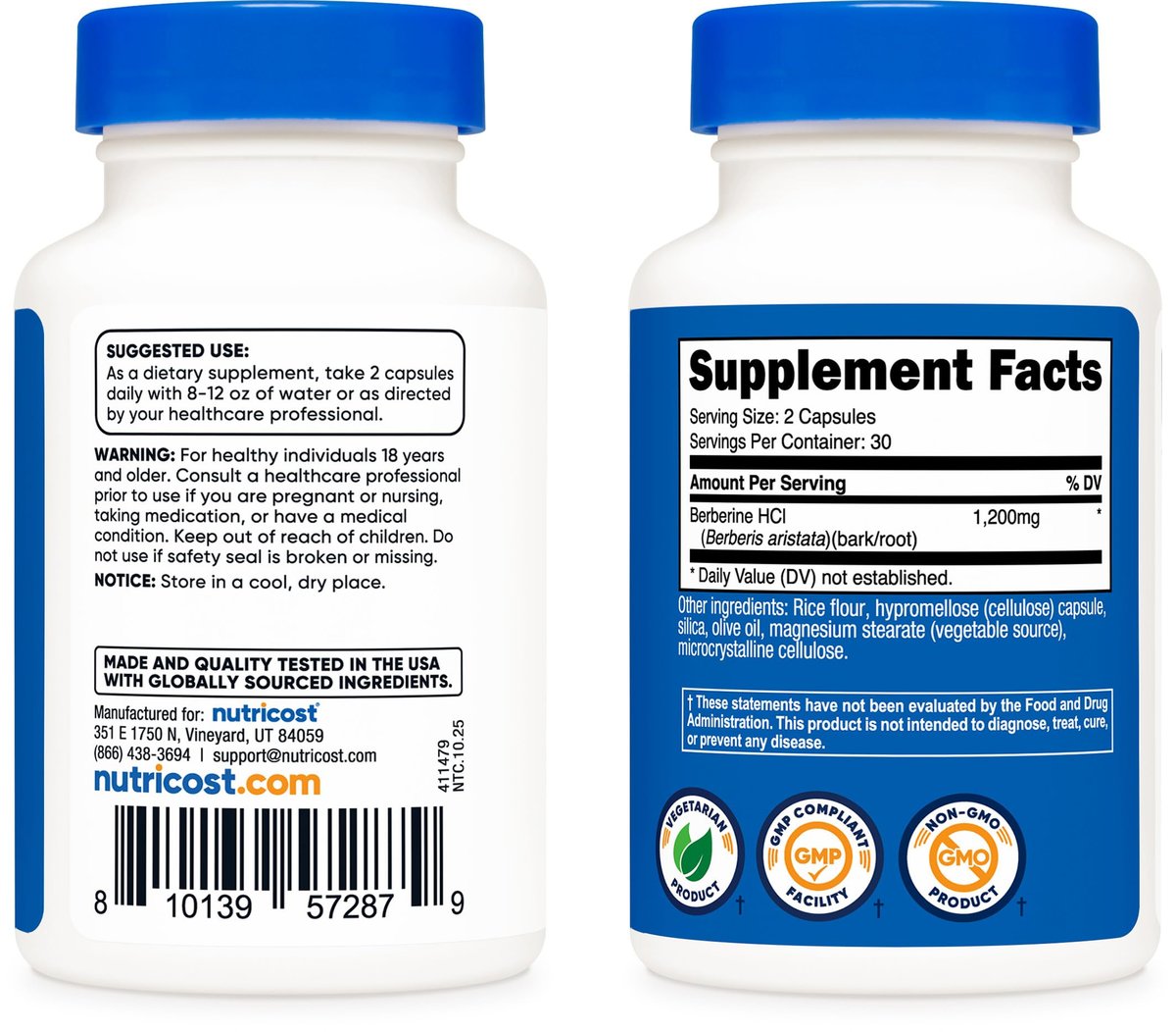 Nutricost Berberin HCl 1200 mg – 60 vegane Kapseln, glutenfrei & nicht-GMO