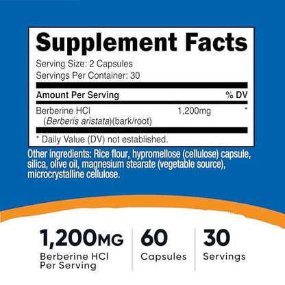 Nutricost Berberin HCl 1200 mg – 60 vegane Kapseln, glutenfrei & nicht-GMO