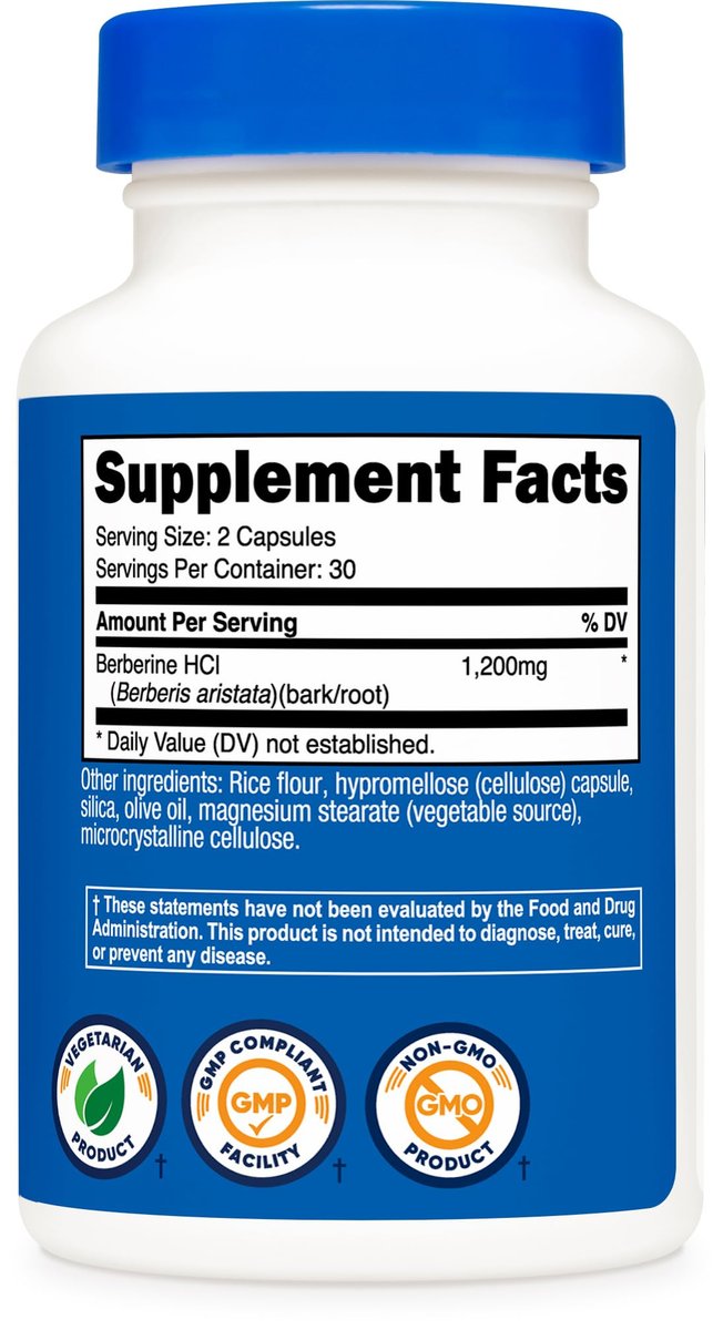 Nutricost Berberin HCl 1200 mg – 60 vegane Kapseln, glutenfrei & nicht-GMO