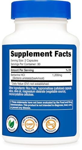 Nutricost Berberin HCl 1200 mg – 60 vegane Kapseln, glutenfrei & nicht-GMO