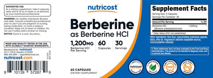 Nutricost Berberin HCl 1200 mg – 60 vegane Kapseln, glutenfrei & nicht-GMO