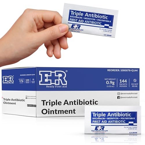 Triple Antibiotische Salbe 0,9 g Beutel – Erste-Hilfe-Creme zur Infektionsprävention – Neomycin, Bacitracin, Polymyxin B – 144 Stück