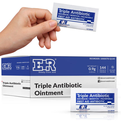 Triple Antibiotische Salbe 0,9 g Beutel – Erste-Hilfe-Creme zur Infektionsprävention – Neomycin, Bacitracin, Polymyxin B – 144 Stück