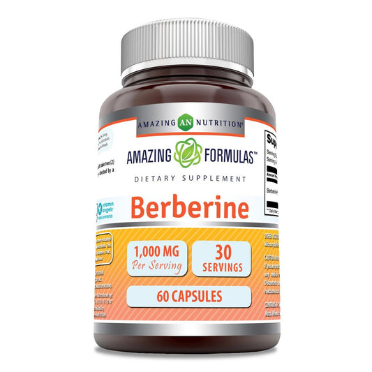 Amazing Formulas Berberin 1000 mg pro Portion – 60 Kapseln, Nahrungsergänzungsmittel, Non-GMO, glutenfrei, hergestellt in den USA