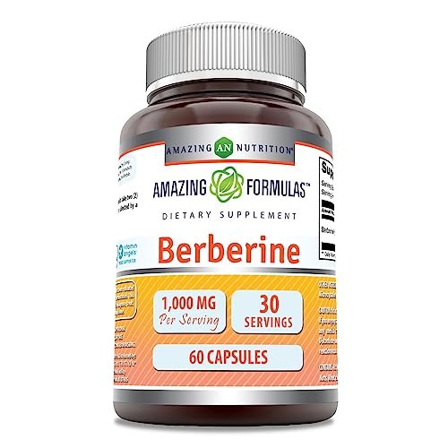 Amazing Formulas Berberin 1000 mg pro Portion – 60 Kapseln, Nahrungsergänzungsmittel, Non-GMO, glutenfrei, hergestellt in den USA