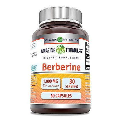 Amazing Formulas Berberin 1000 mg pro Portion – 60 Kapseln, Nahrungsergänzungsmittel, Non-GMO, glutenfrei, hergestellt in den USA