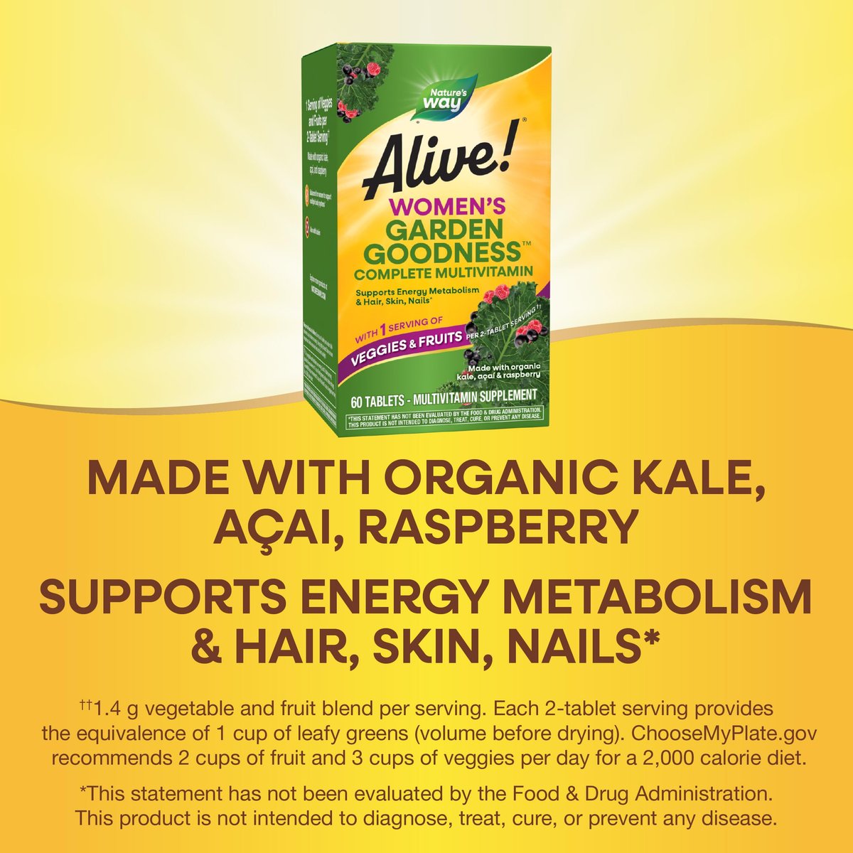 Nature's Way Alive! Women's Garden Goodness Complete Multivitamin – 60 Tabletten mit Bio-Grünkohl, Acai und Himbeere