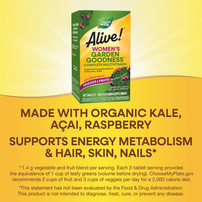 Nature's Way Alive! Women's Garden Goodness Complete Multivitamin – 60 Tabletten mit Bio-Grünkohl, Acai und Himbeere