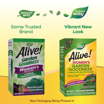 Nature's Way Alive! Women's Garden Goodness Complete Multivitamin – 60 Tabletten mit Bio-Grünkohl, Acai und Himbeere