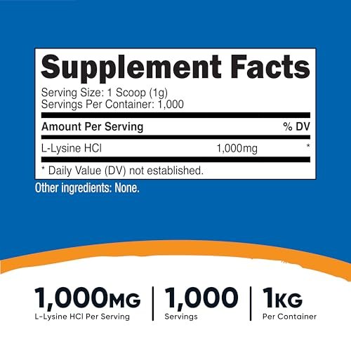 Nutricost L-Lysin Pulver 1KG (2,2 lbs) - Reines L-Lysin, Nicht-GVO, Glutenfrei